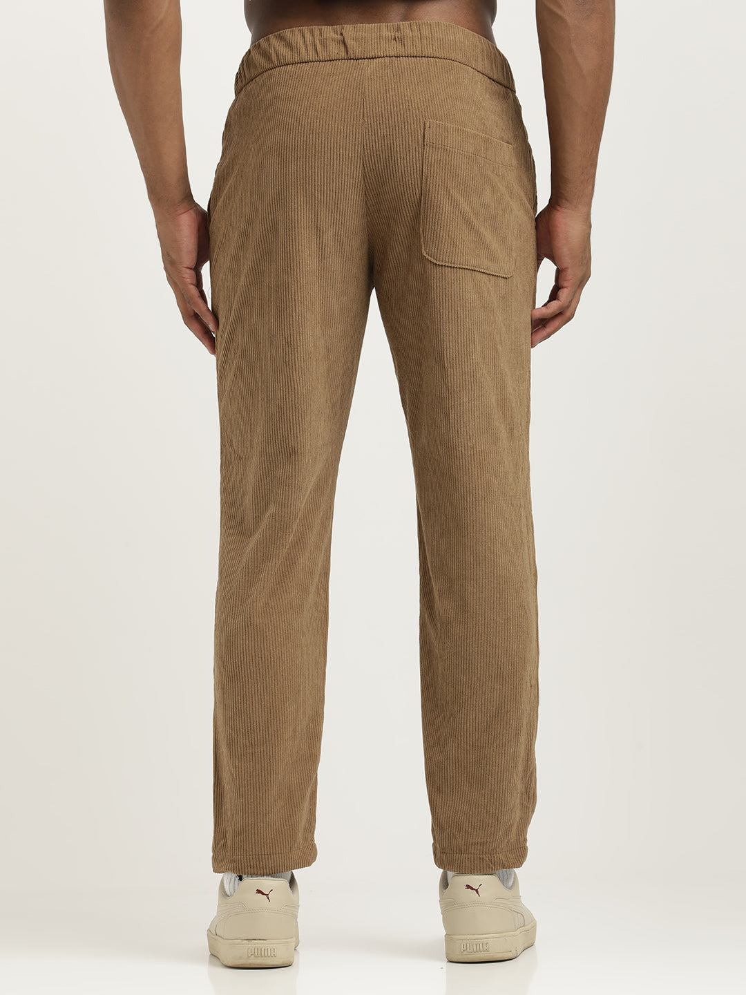 Comfort Fit Corduroy Trousers with Multhi Pockets Khaki
