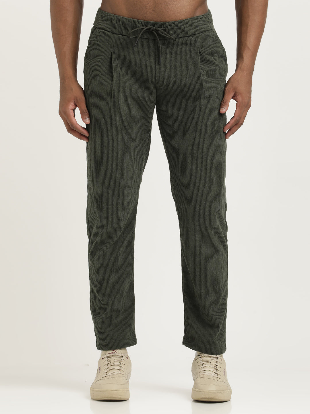 Comfort Fit Corduroy Trousers with Multhi Pockets Green