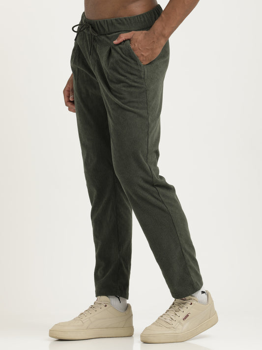 Comfort Fit Corduroy Trousers with Multhi Pockets Green