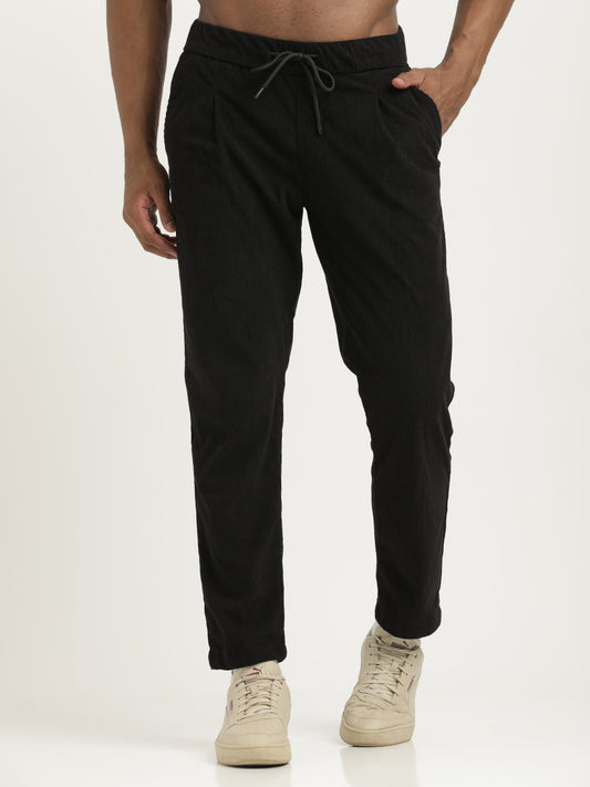 Comfort Fit Corduroy Trousers with Multhi Pockets Black