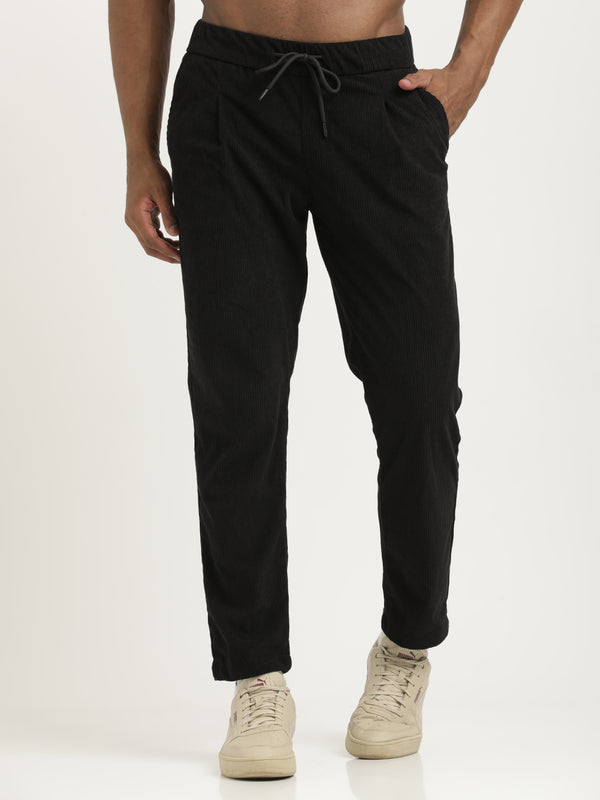 Corduroy Trousers with Multi Pockets Black