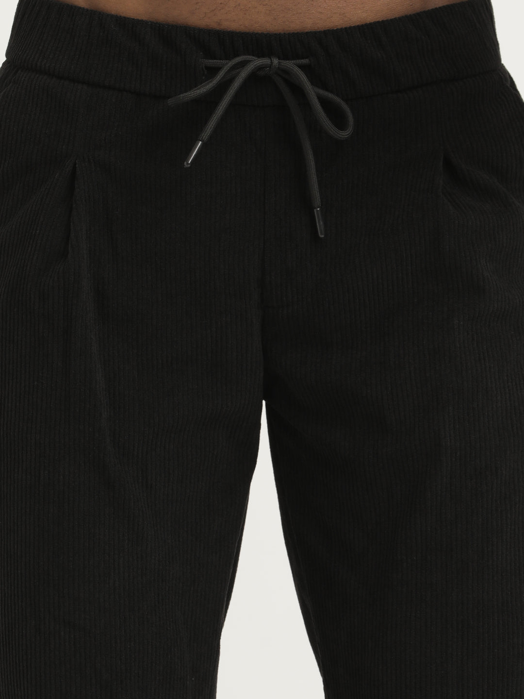 Comfort Fit Corduroy Trousers with Multhi Pockets Black