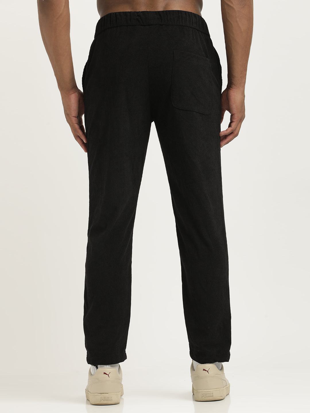 Comfort Fit Corduroy Trousers with Multhi Pockets Black