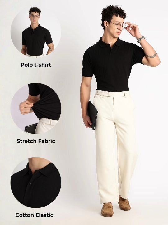 Premium Stretch Cotton Slim Fit Polo T-Shirt Black