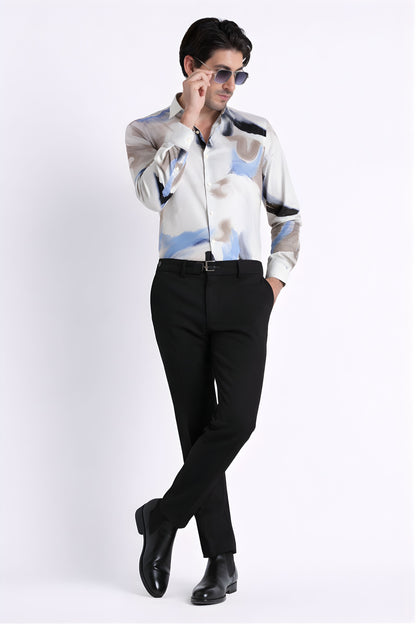 Floral Digital Print Shirt Beige Blue