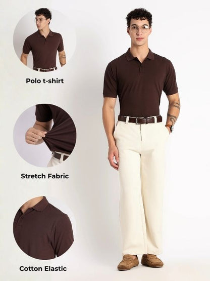 Premium Stretch Cotton Slim Fit Polo T-Shirt Brown