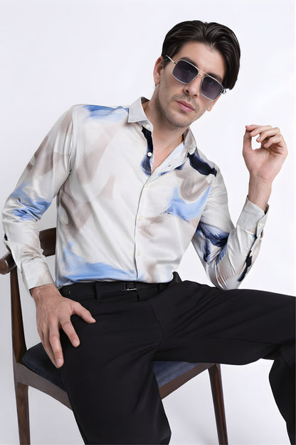 Floral Digital Print Shirt Beige Blue
