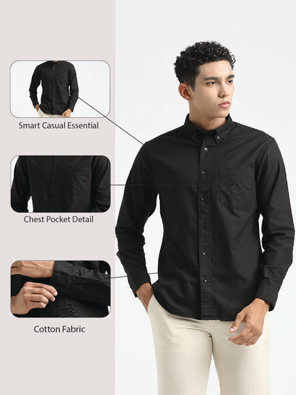 Oxford Cotton Shirt with Button-Down Collar Black