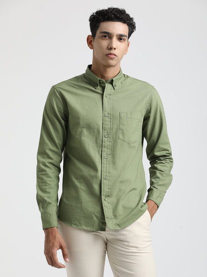 Oxford Cotton Shirt with Button-Down Collar Green