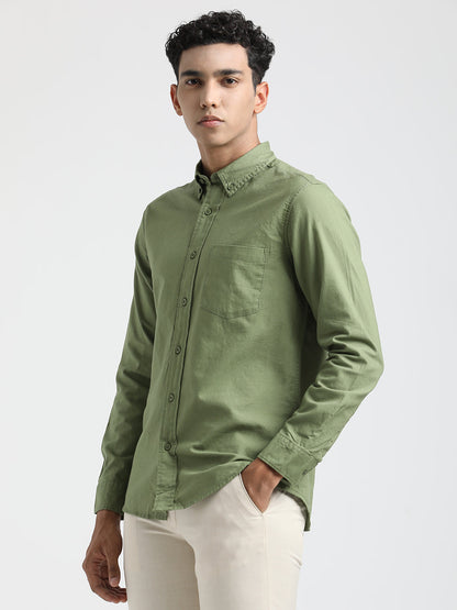 Oxford Cotton Shirt with Button-Down Collar Green