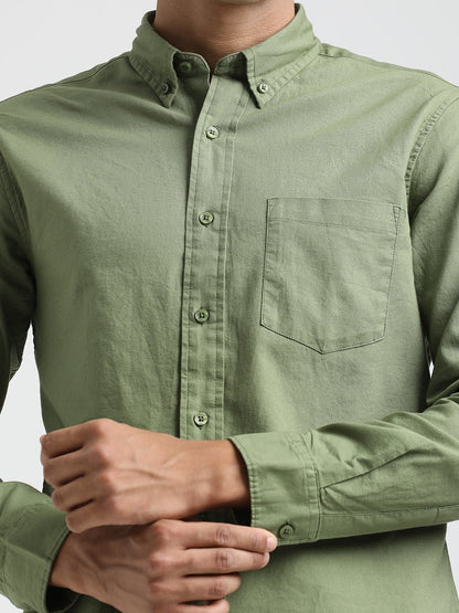 Oxford Cotton Shirt with Button-Down Collar Green
