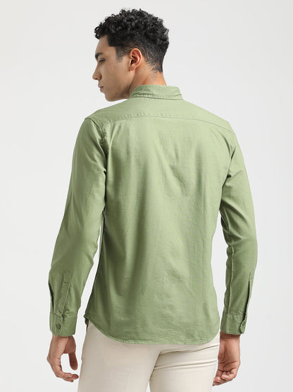 Oxford Cotton Shirt with Button-Down Collar Green