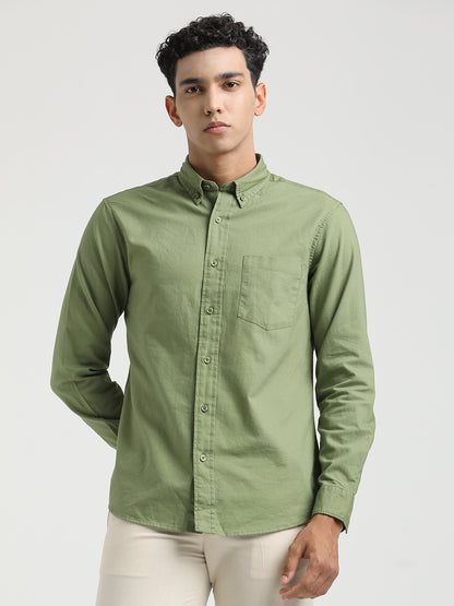 Oxford Cotton Shirt with Button-Down Collar Green