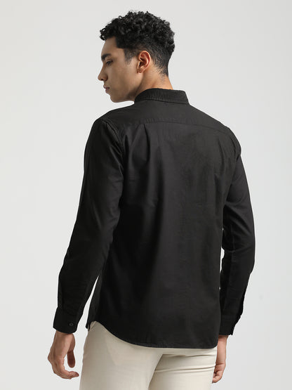 Oxford Cotton Shirt with Button-Down Collar Black
