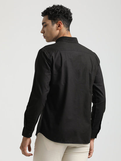 Oxford Cotton Shirt with Button-Down Collar Black