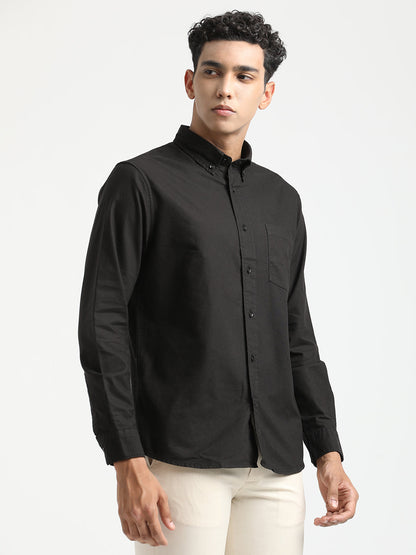 Oxford Cotton Shirt with Button-Down Collar Black
