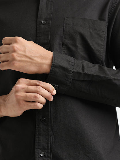 Oxford Cotton Shirt with Button-Down Collar Black