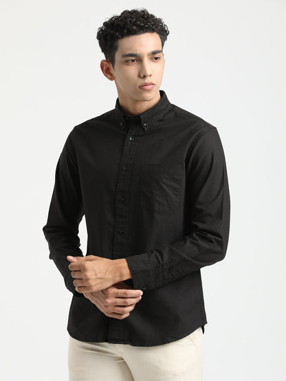 Oxford Cotton Shirt with Button-Down Collar Black