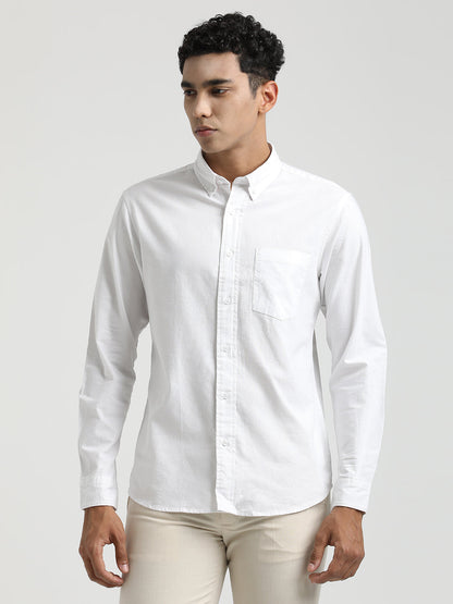 Oxford Cotton Shirt with Button-Down Collar White