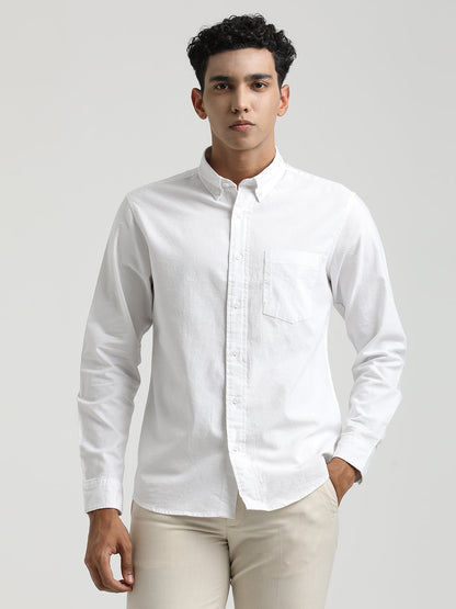 Oxford Cotton Shirt with Button-Down Collar White