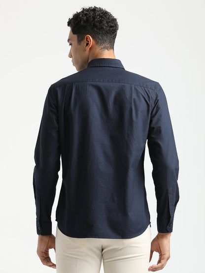 Oxford Cotton Shirt for Men with Button-Down Collar Navy