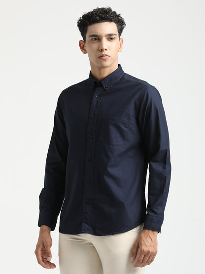 Oxford Cotton Shirt for Men with Button-Down Collar Navy