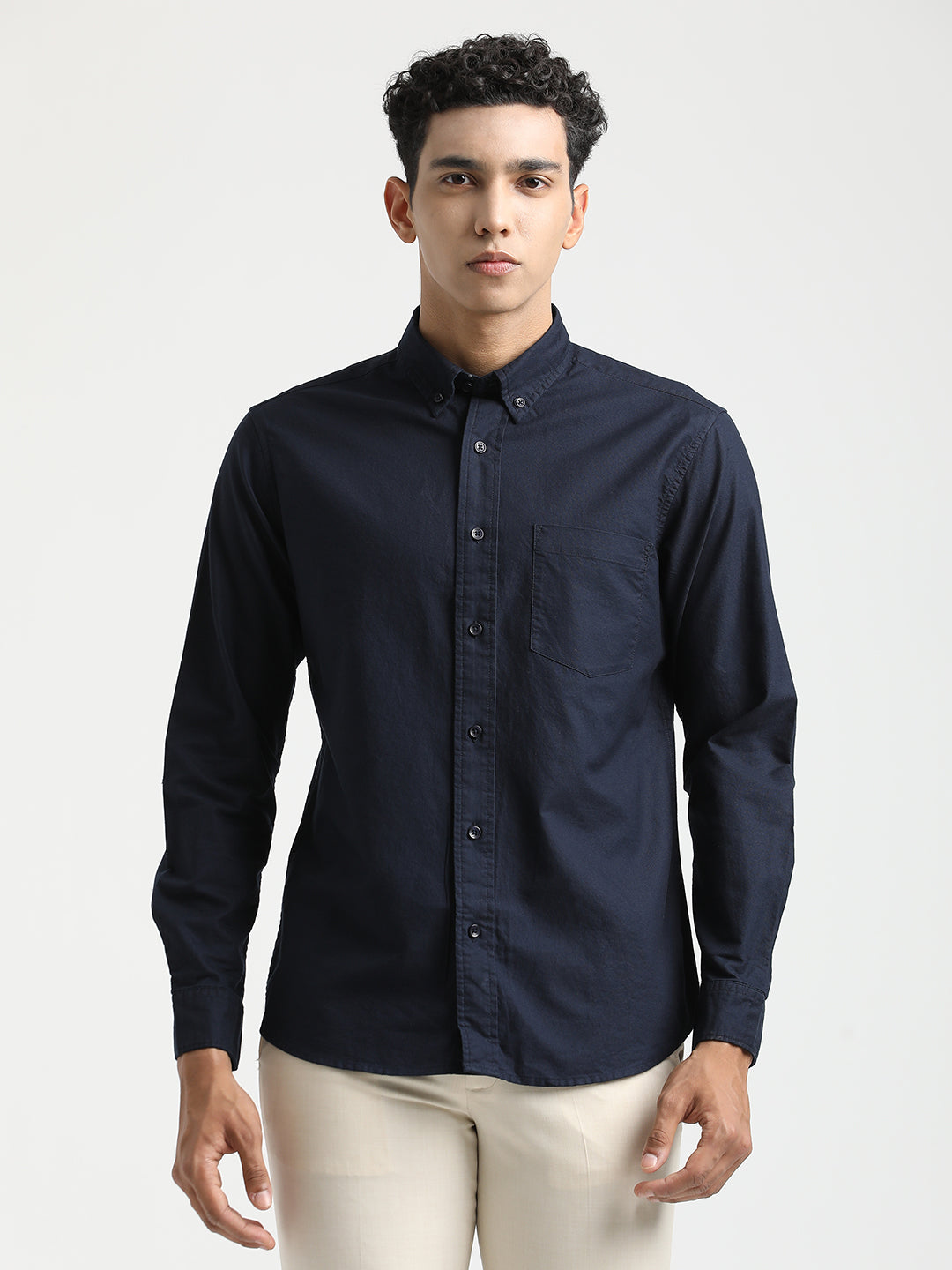 Oxford Cotton Shirt with Button-Down Collar Navy