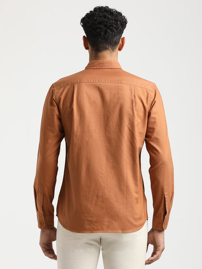 Oxford Cotton Shirt with Button-Down Collar Brown