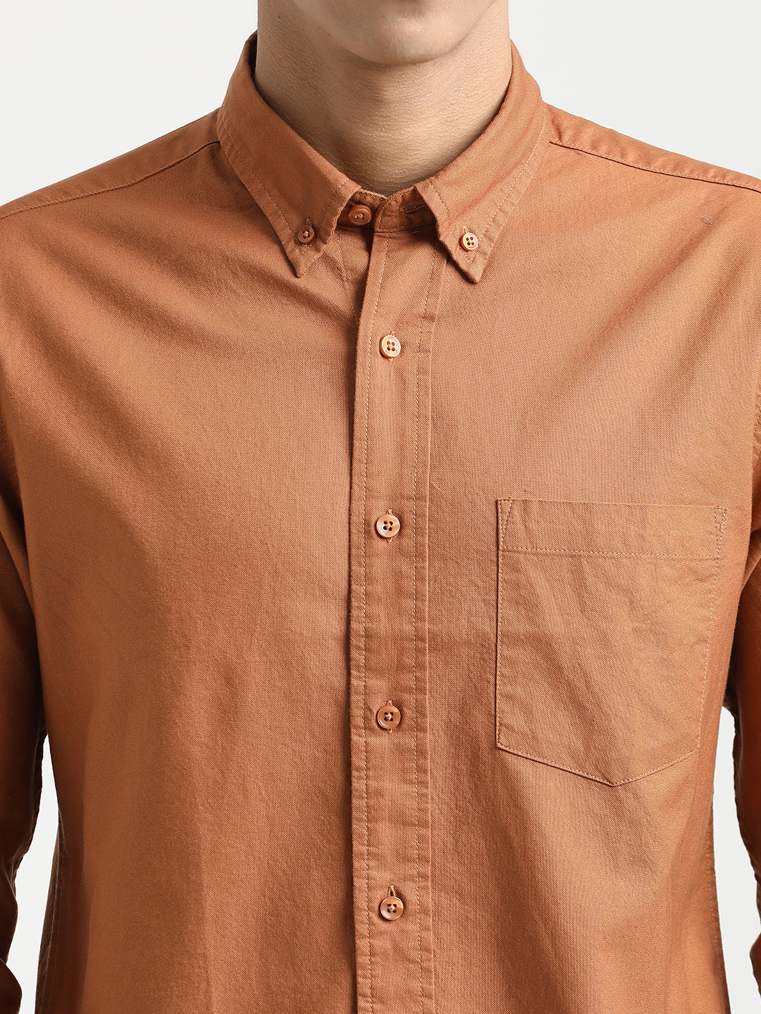 Oxford Cotton Shirt with Button-Down Collar Brown