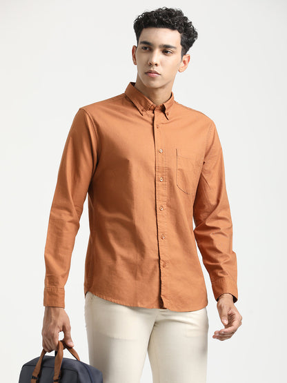 Oxford Cotton Shirt with Button-Down Collar Brown