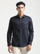 Textured Cotton Shirt with Dobby Weave Navy
