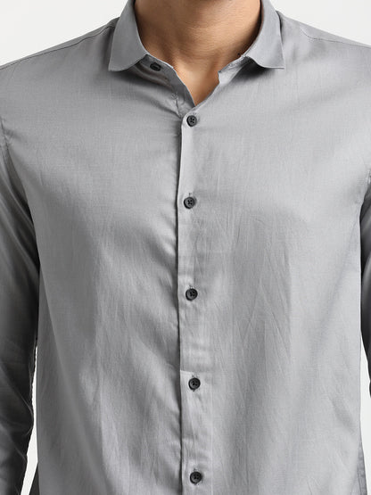 Textured Cotton Shirt with Dobby Weave Grey