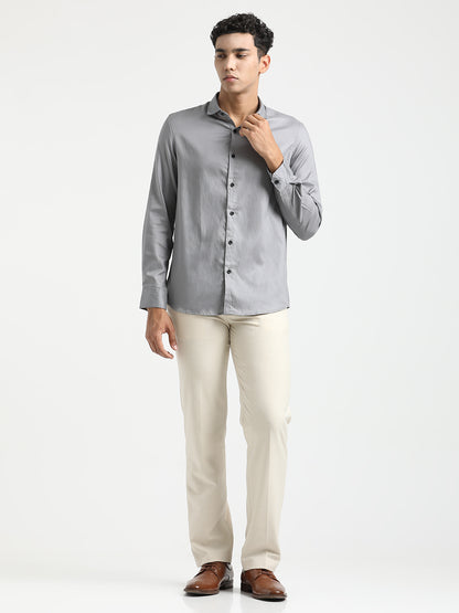 Textured Cotton Shirt with Dobby Weave Grey