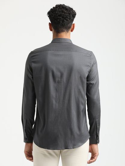 Textured Cotton Shirt with Dobby Weave Dk Grey