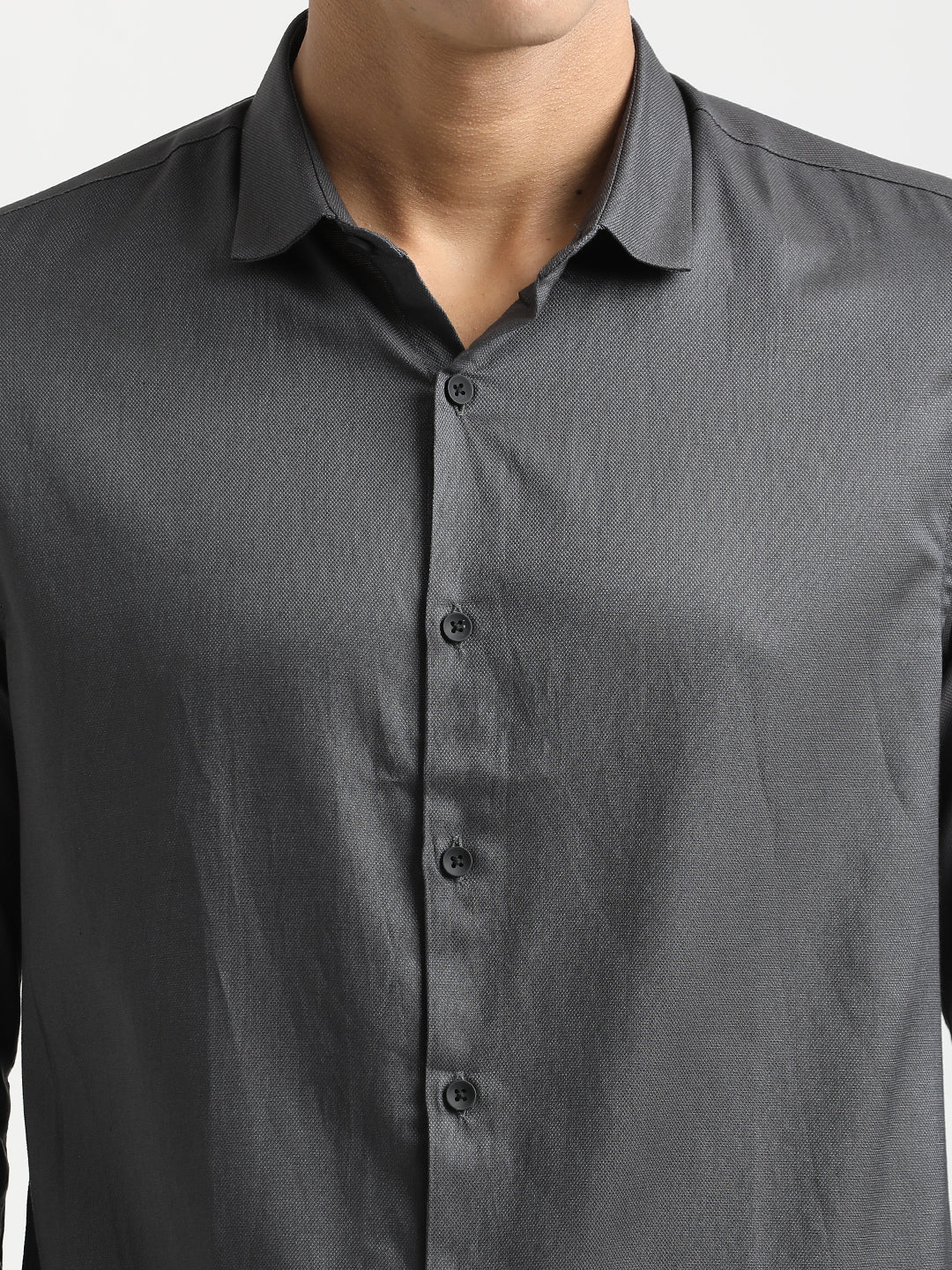Textured Cotton Shirt with Dobby Weave Dk Grey