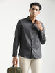 Textured Cotton Shirt with Dobby Weave Dk Grey