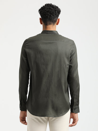Textured Cotton Shirt with Dobby Weave Olive