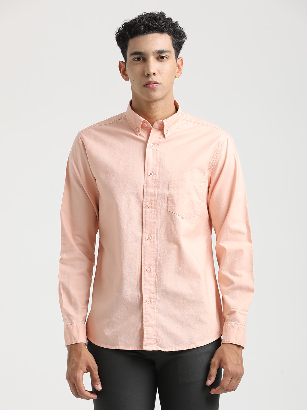 Oxford Cotton Shirt with Button-Down Collar Peach