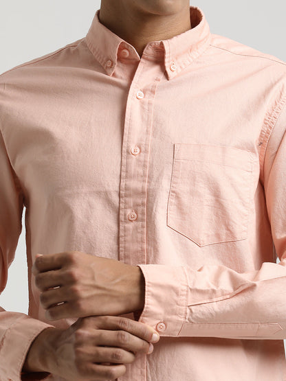 Oxford Cotton Shirt with Button-Down Collar Peach