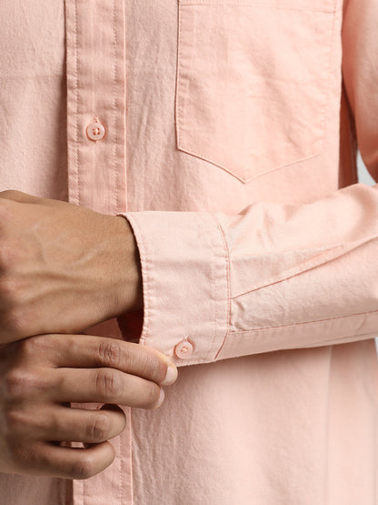 Oxford Cotton Shirt with Button-Down Collar Peach