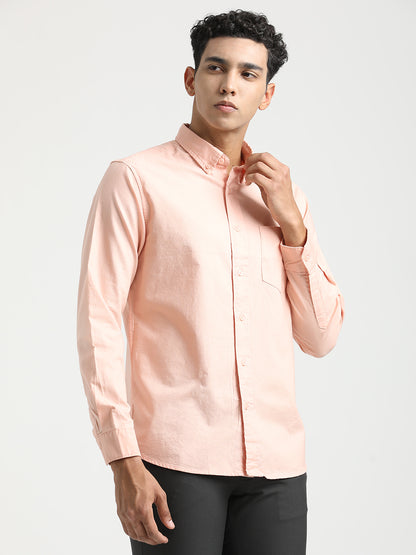 Oxford Cotton Shirt with Button-Down Collar Peach