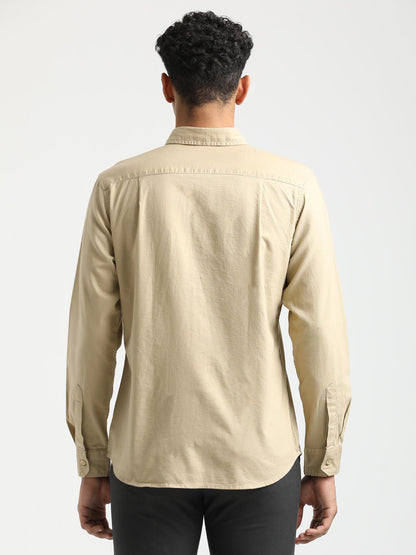 Oxford Cotton Shirt with Button-Down Collar Beige