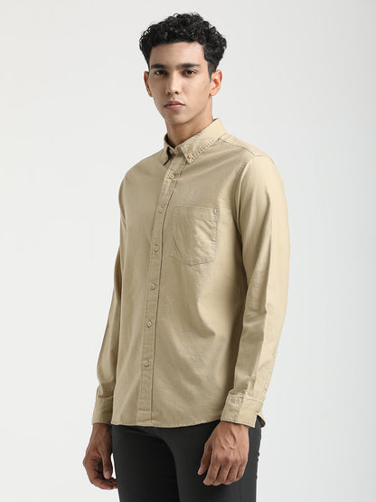 Oxford Cotton Shirt with Button-Down Collar Beige