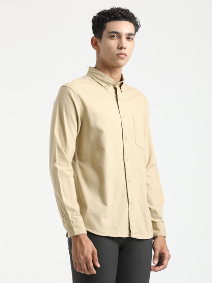 Oxford Cotton Shirt with Button-Down Collar Beige