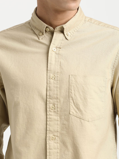 Oxford Cotton Shirt with Button-Down Collar Beige