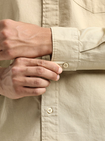 Oxford Cotton Shirt with Button-Down Collar Beige