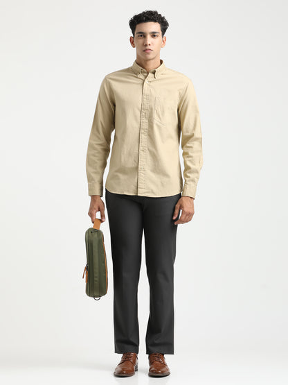 Oxford Cotton Shirt with Button-Down Collar Beige