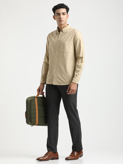 Oxford Cotton Shirt with Button-Down Collar Beige