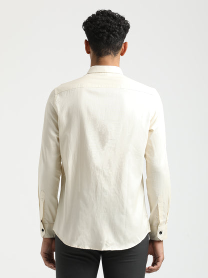 Textured Cotton Shirt with Dobby Weave Cream