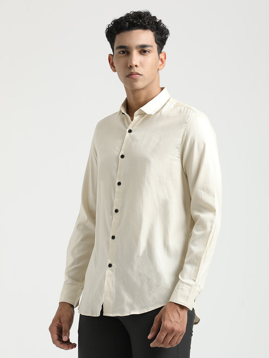 Textured Cotton Shirt with Dobby Weave Cream